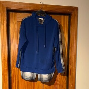 Plaid Accent Women's Blue Hoodie